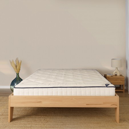 Lit adulte avec sommier et matelas Dune. Couchage double. Bois Massif