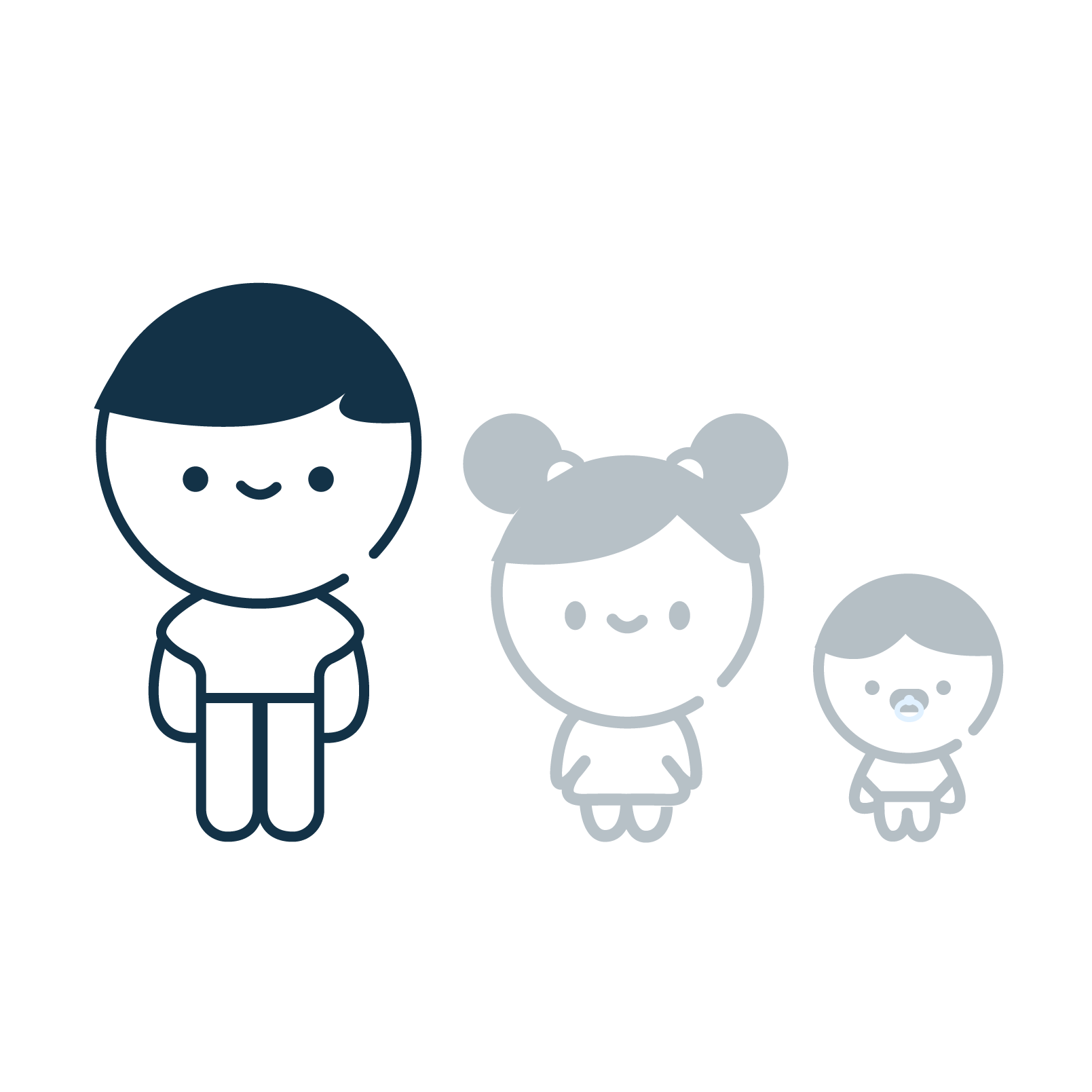 icone représentant un adulte, un enfant et un bébé, l'enfant et le bébé sont grisé, l'adulte est couleur bleu nuit