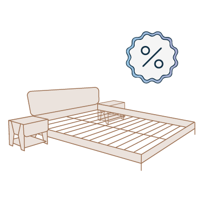 icone représentant un sommier bois, une tête de lit et deux tables de chevets