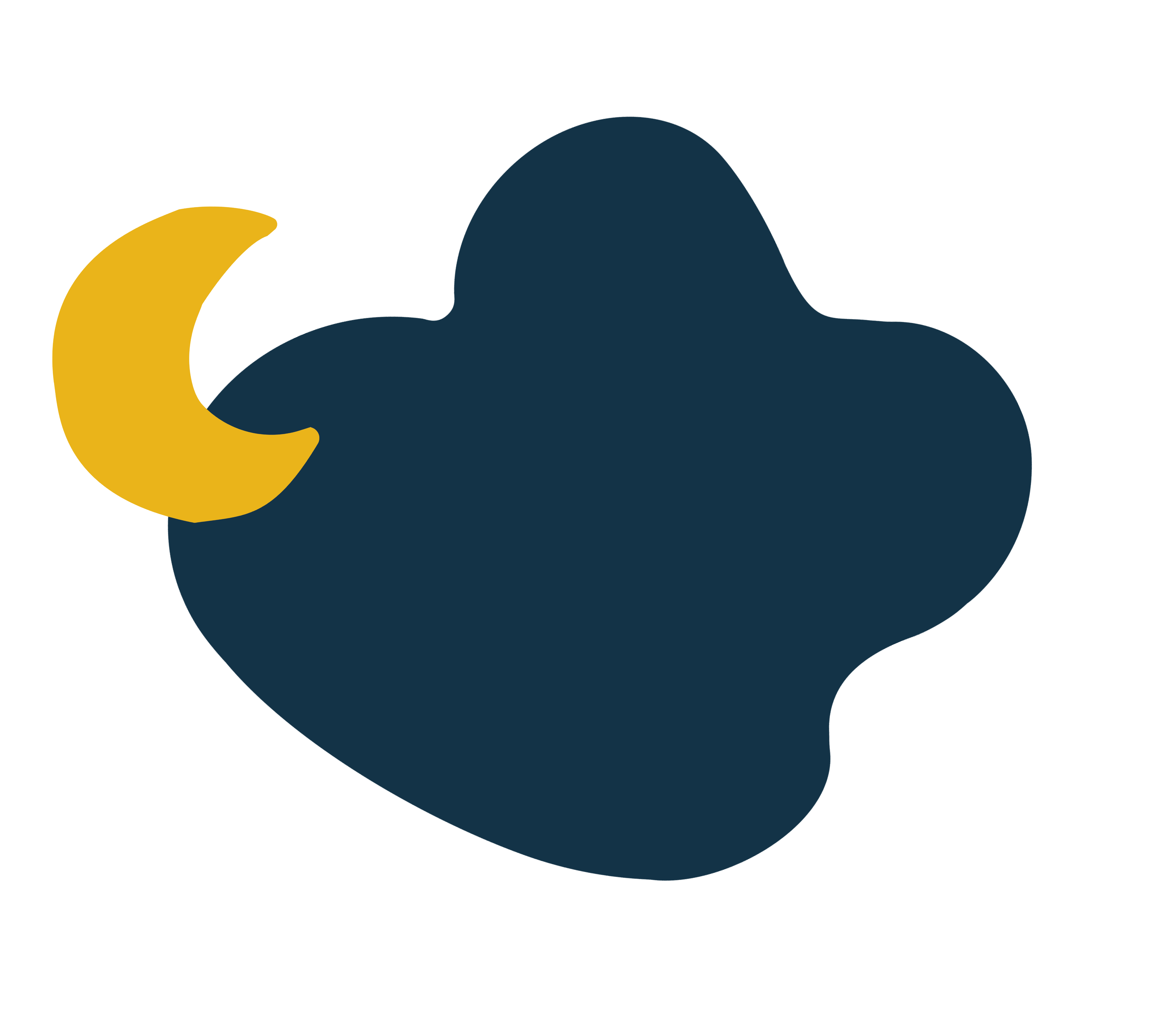 Illustration représentant un croissant de lune jaune sur un nuage bleu sombre