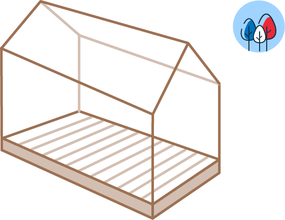 Pictogramme représentant le lit cabane dont le bois et la fabrication sont française