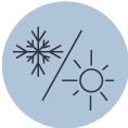 Pictogramme représentant la fraîcheur ressentie l'été et la chaleur l'hiver