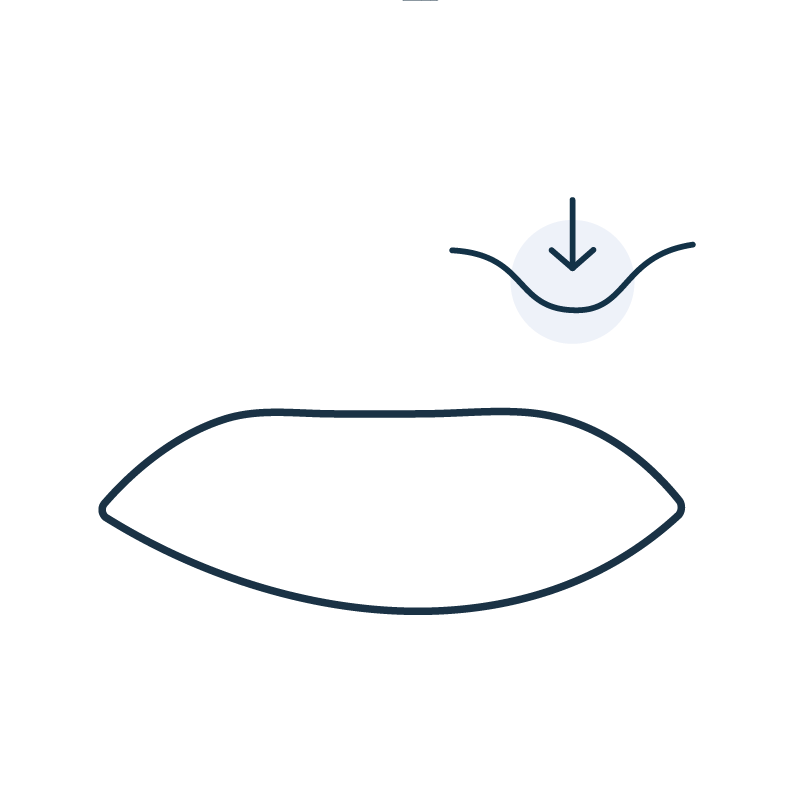 Pictogramme représentant un oreillé avec un flèche indiquant le moelleux de l'oreiller