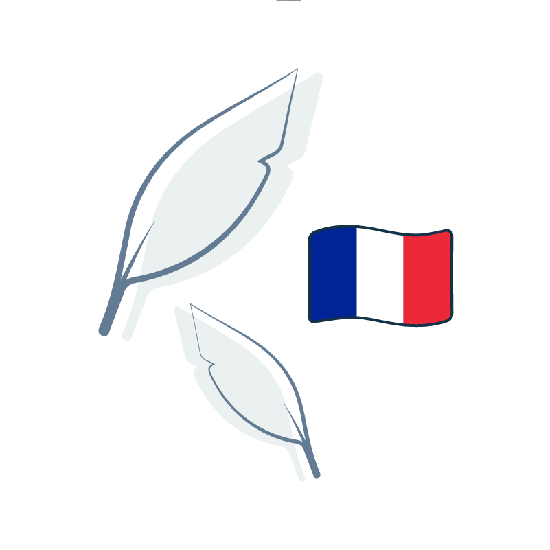 Pictogramme représentant un plume et un drapeau français
