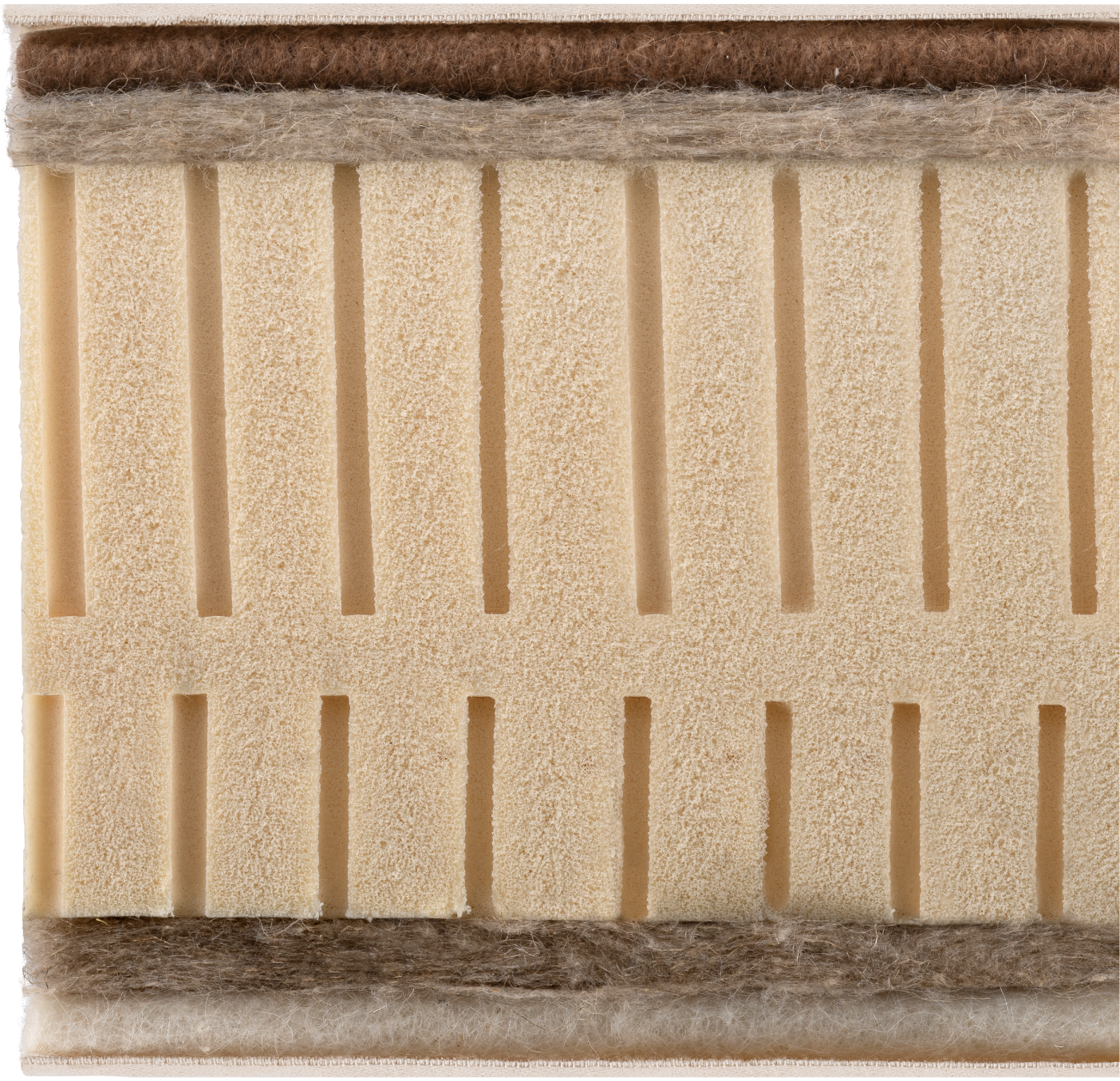 Coupe du matelas prestige moelleux présentant les différentes matières le composant