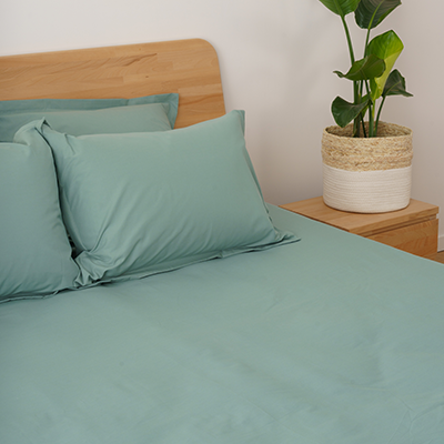 Drap housse en coton bio, coloris vert d'eau