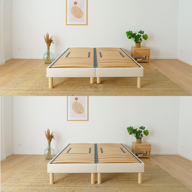 Détail des positions des pieds centraux sur le sommier à lattes flexibles